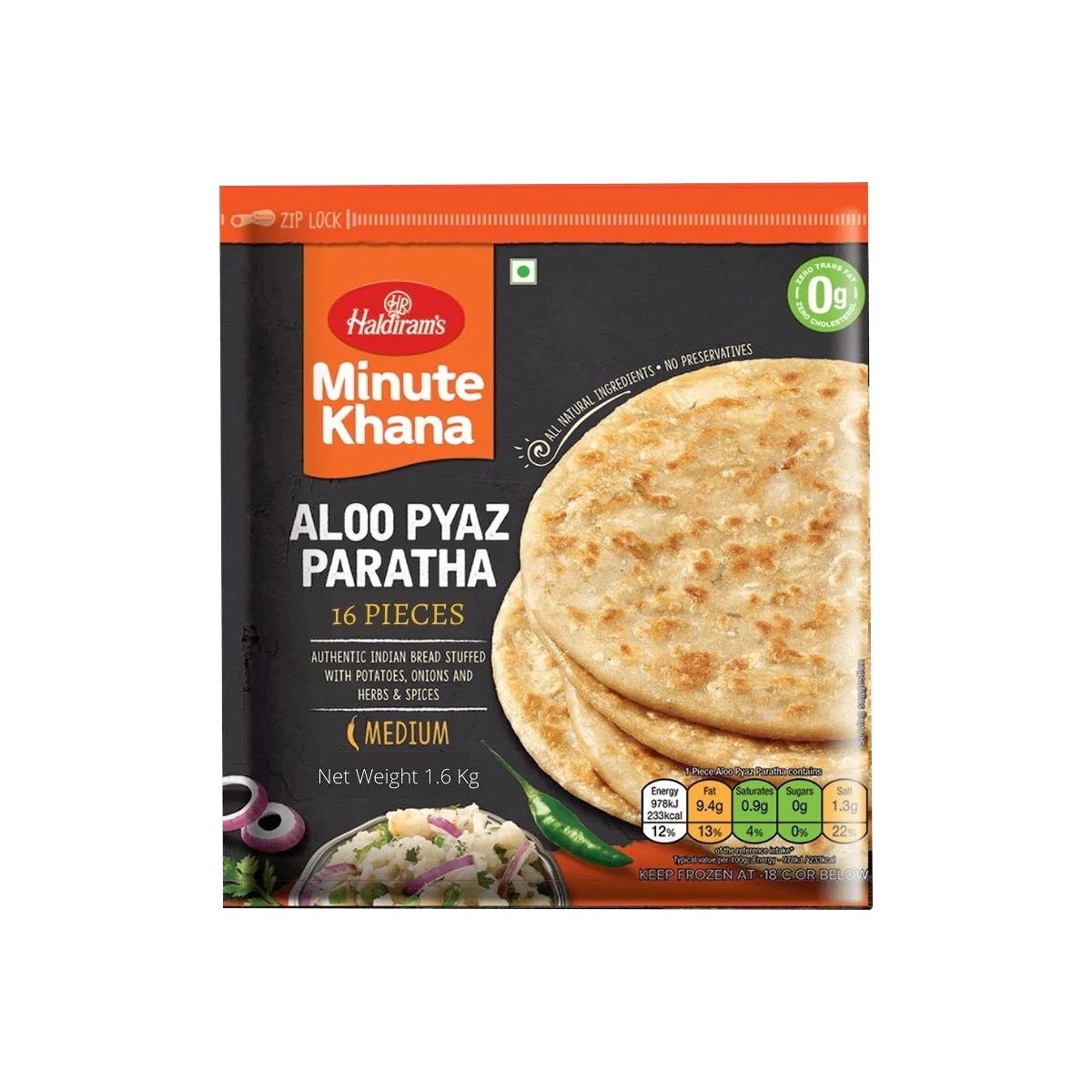 Haldiram's - Aloo Pyaz Paratha 16Pcs | 1.6kg